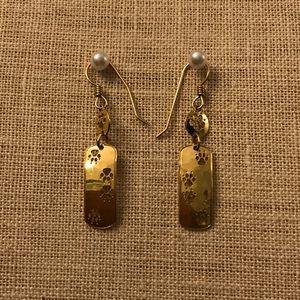 Gold Paw Print Dangle Earrings